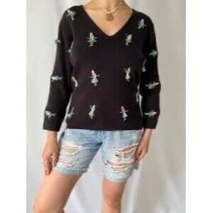 Alexandra Bartlett 90s Vintage Embroidered Hawaiian Hula Girl Knit Sweater S